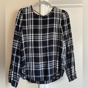 Plaid ruffle tie back blouse